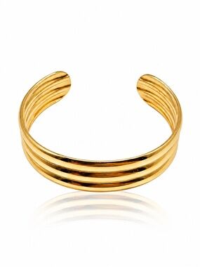 Gold Ribbed Open Cuff Bracelet